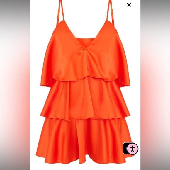 Bright Orange Satin Plunge Tiered Shift Dress - Picture 5 of 5